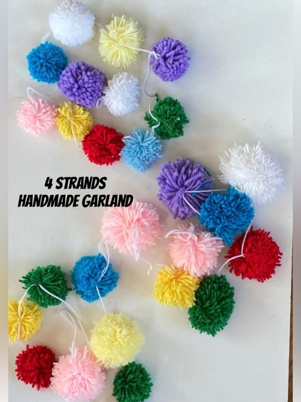 Handmade Pompom garland strands yarn balls Colorful decorations x4